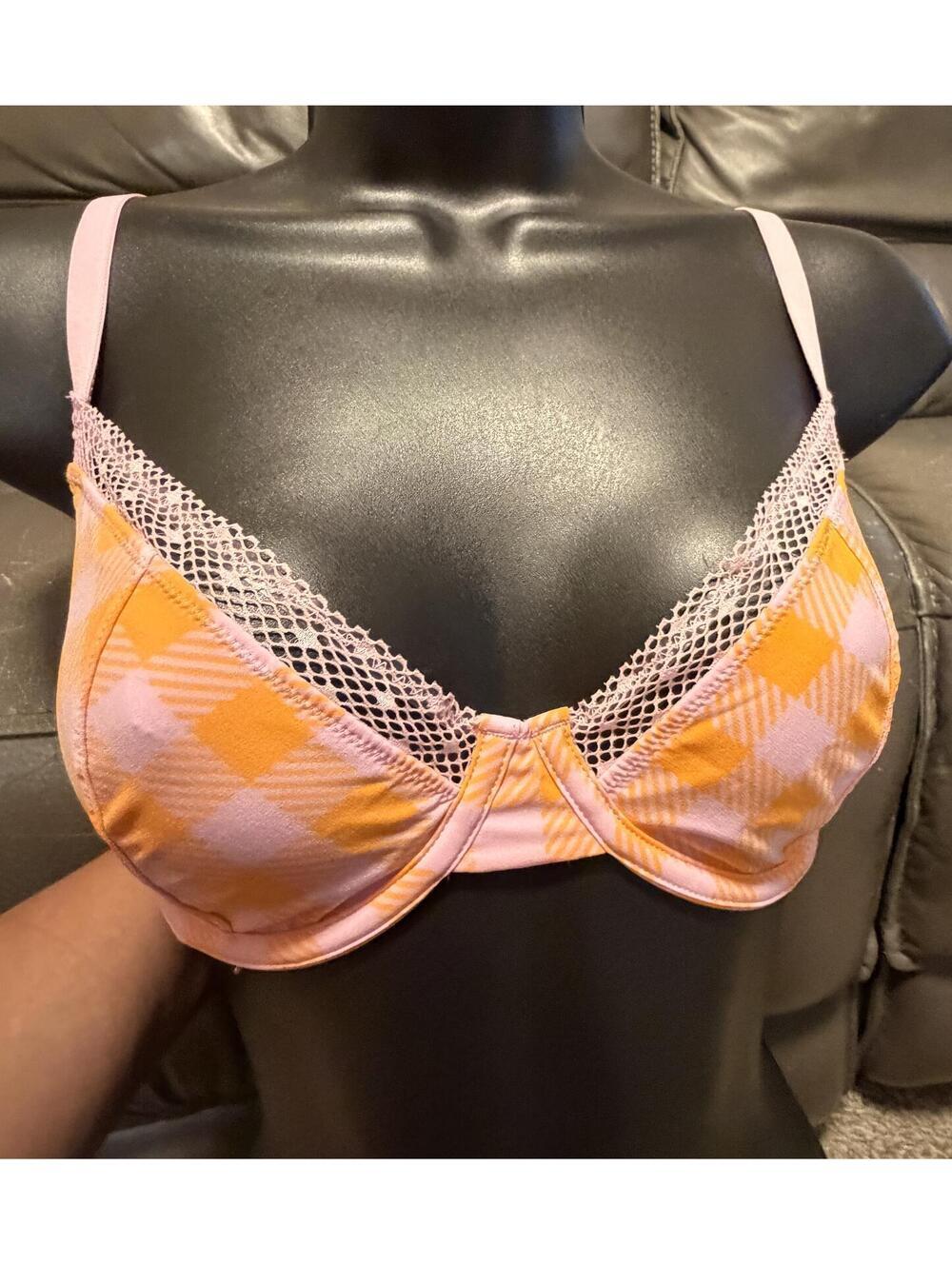BRA Savage X Fenty Pink Orange Argyle Lace Underwire Bra 38B